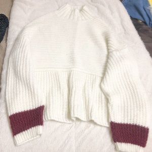 Urban outfitters cream peplum mockneck sweater